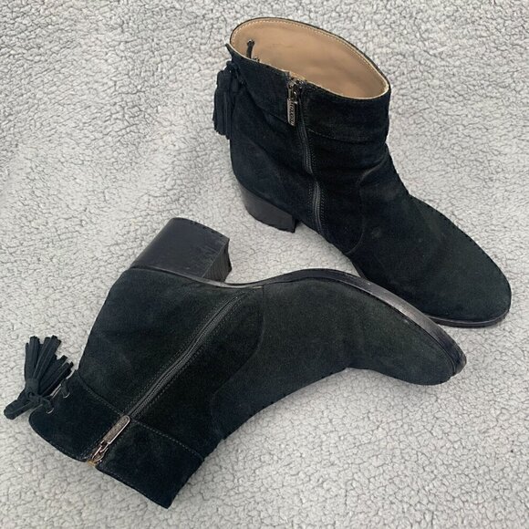 Italeau Black Suede Ankle Boots w/Tassel Side Zip Stacked Heel - Size 39.5/US9 - Picture 2 of 13